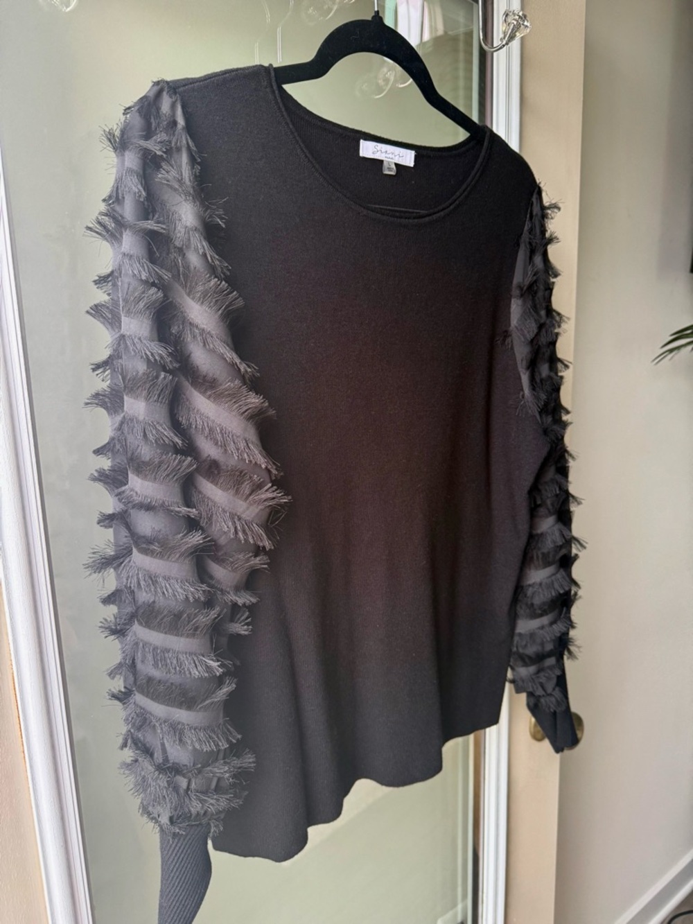 Sioni Black Fringe-Trim Knit Sweatshirt